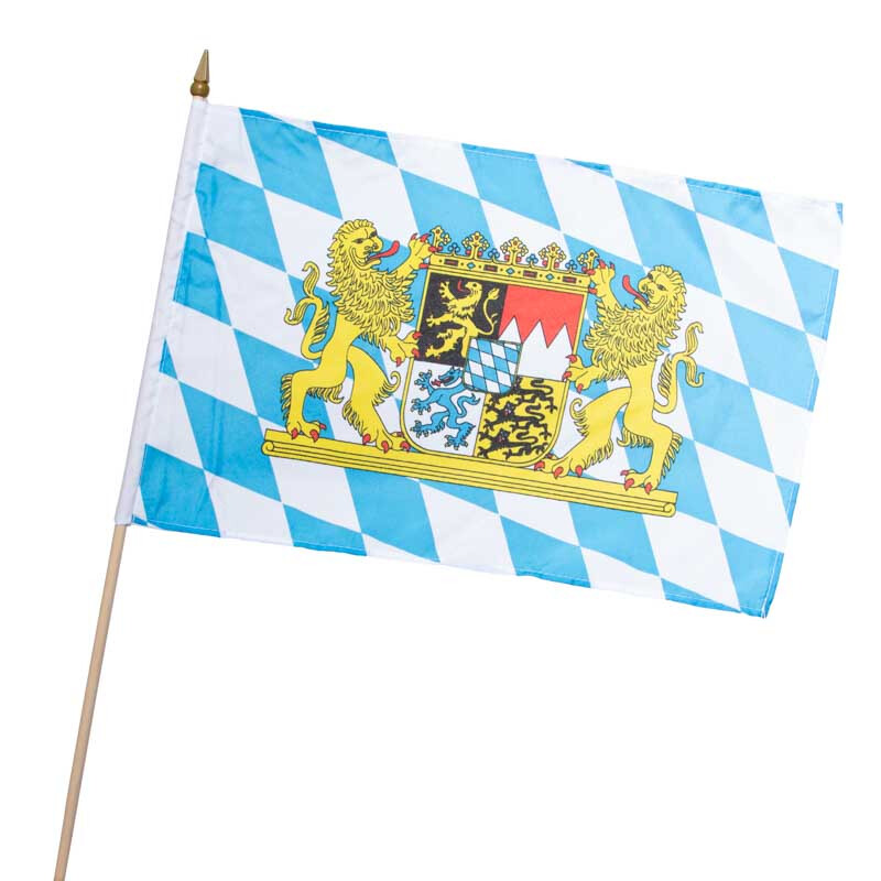 Stock-Flagge 30 x 45 : Bayern mit Wappen & Löwen, 9,95 €